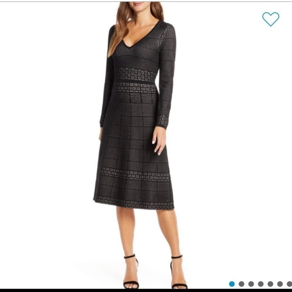 Gal Meets Glam Black Heidi Sweater Knit Long Sleeve Midi Dress Medium